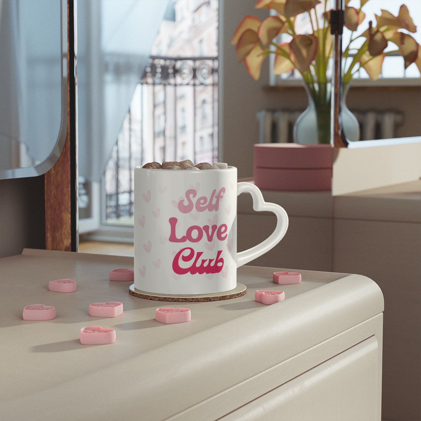 Self Love Mug (11 oz), Heart-Shaped Mug, Gifts for Her, Self Care Mug