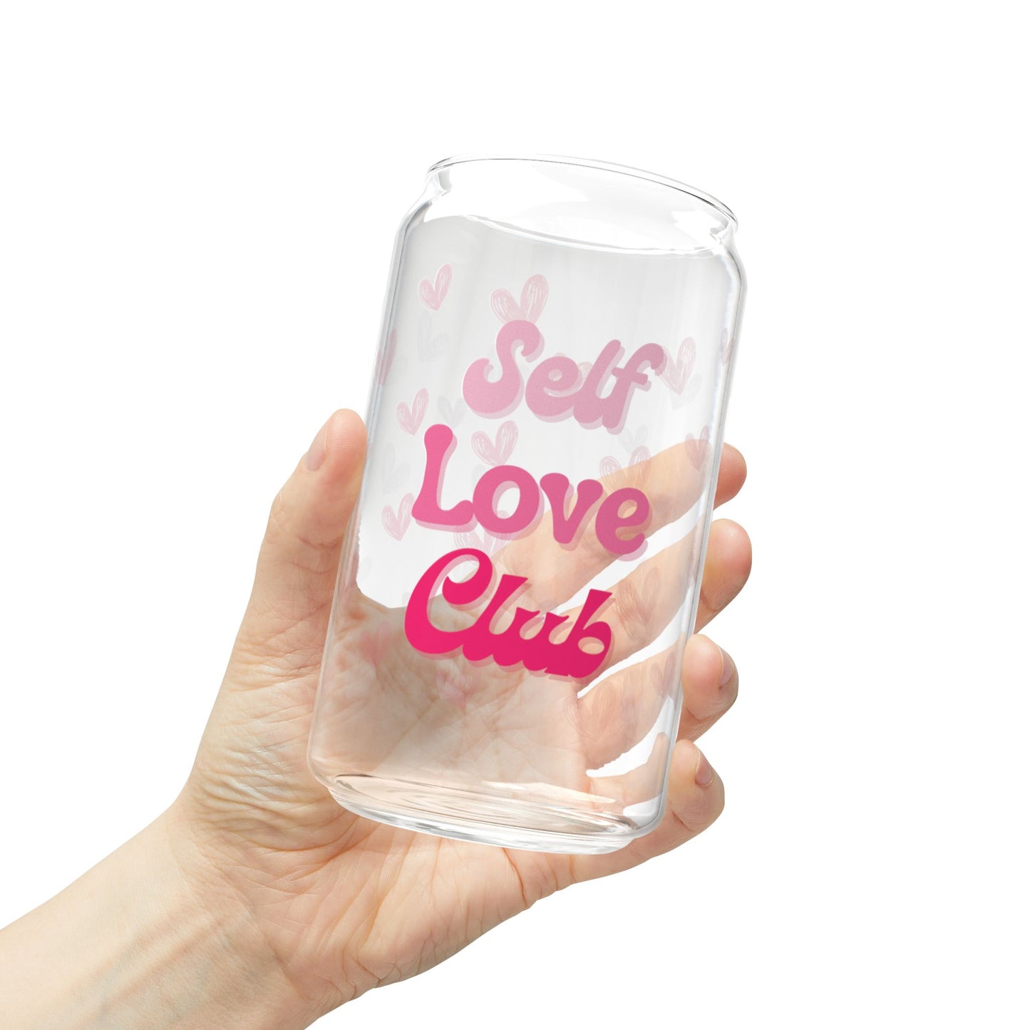Self Love Club Sipper Glass (16 oz), Heart Patterned Tumbler, Self Care Gift, Valentine's Day, Gift for Her
