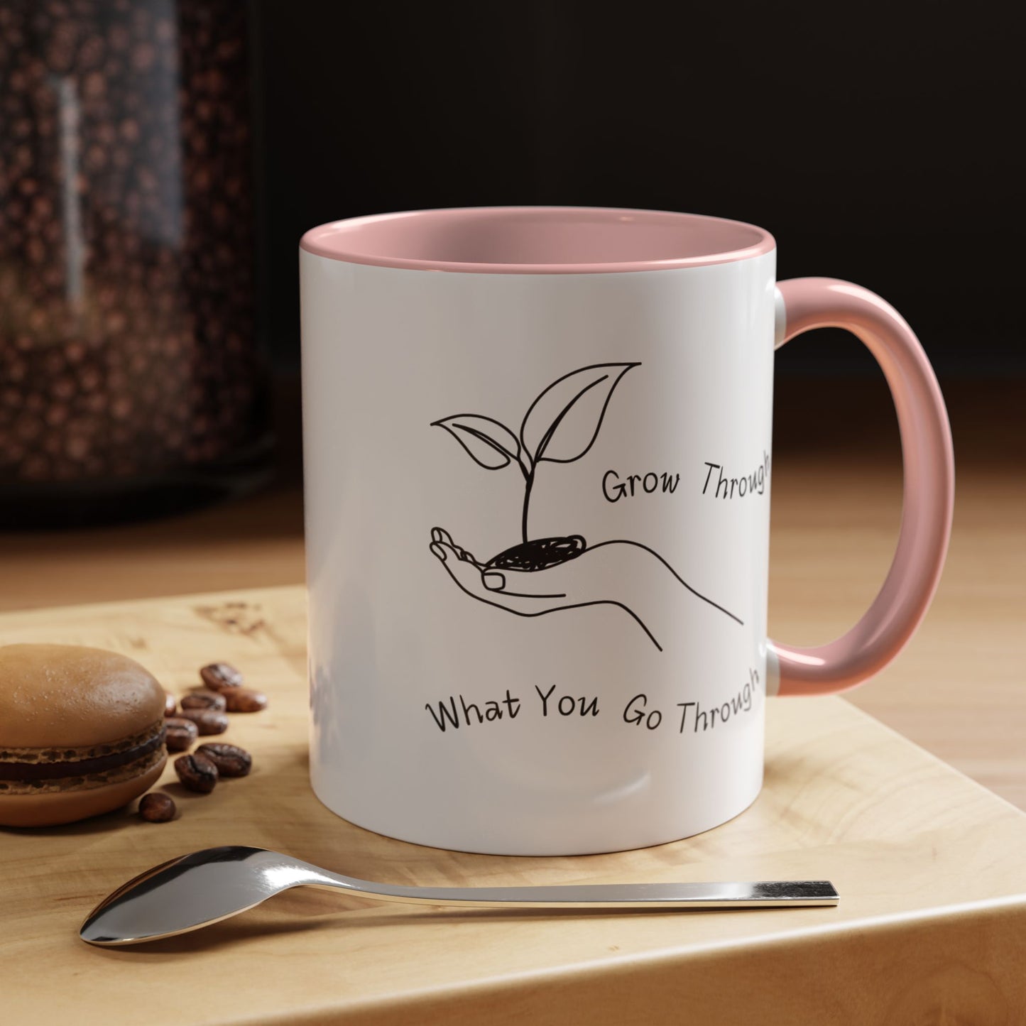 Mental Health Mug, Inspirational Coffee Cup, Mug with Flowers, Gift for Her, 'Grow Through What You Go Through' Coffee Cup
