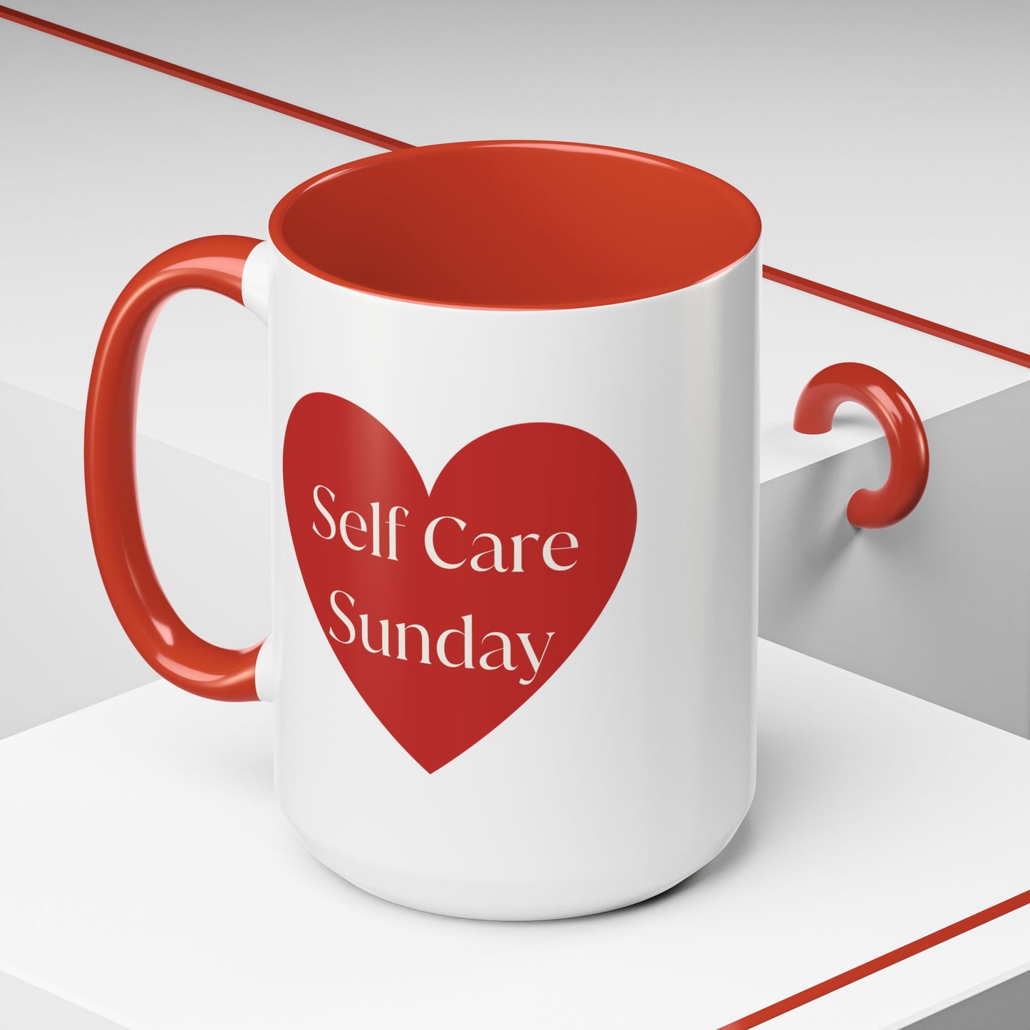 Self Care Sunday Mug with Hearts, Self Love Coffee Cup, Valentines Day Gift, Gift for Her
