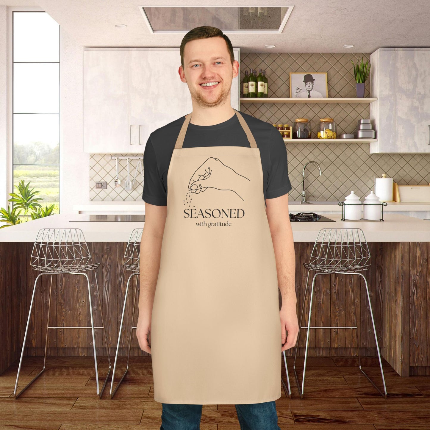 Seasoned with Gratitude Apron - Stylish Chef's Gift, Kitchen Essential, Baking or Cooking Gift, Baking Accessory, Mothers Day, Gift for Her