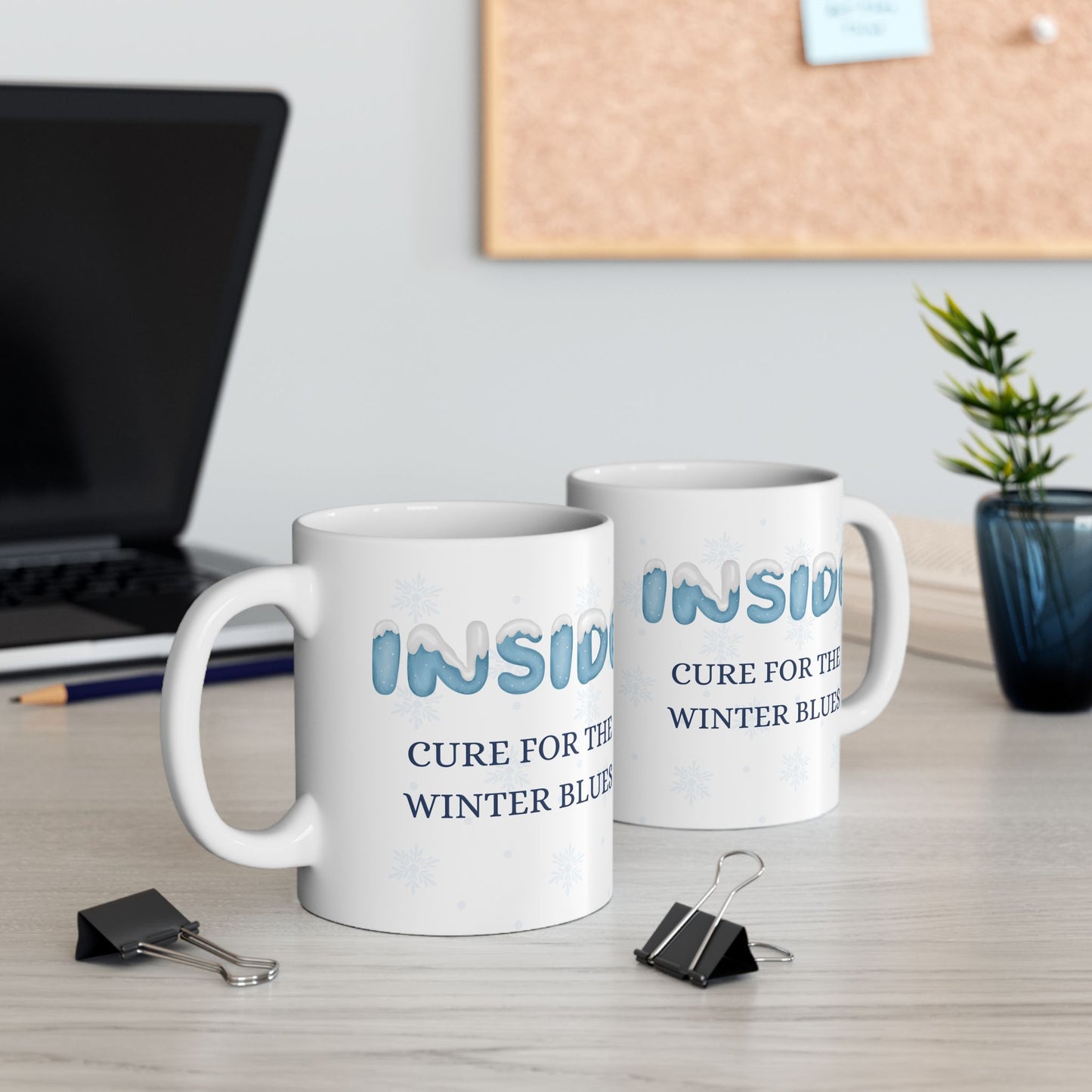 Winter Blues Cure Ceramic Mug (11oz or 15oz), Snowflake Mug, Holiday Gift Idea, Hot Drink Mug, Holiday Mug