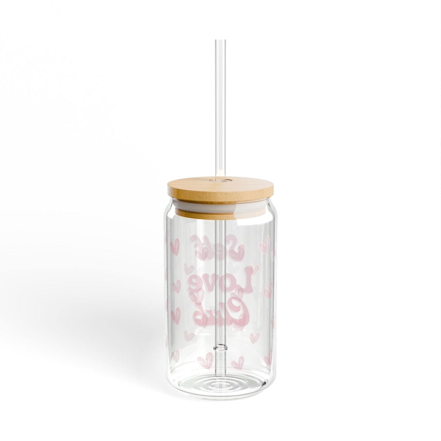 Self Love Club Sipper Glass (16 oz), Heart Patterned Tumbler, Self Care Gift, Valentine's Day, Gift for Her