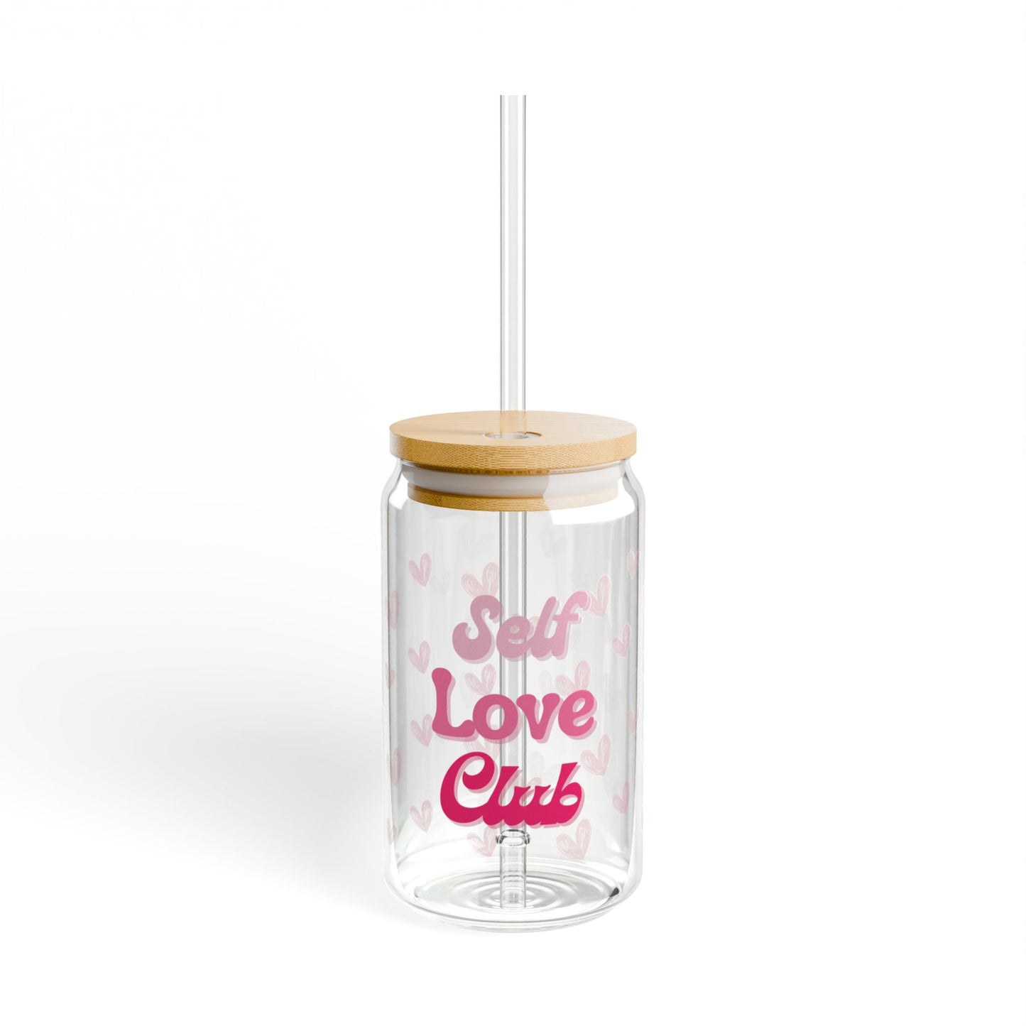 Self Love Club Sipper Glass (16 oz), Heart Patterned Tumbler, Self Care Gift, Valentine's Day, Gift for Her