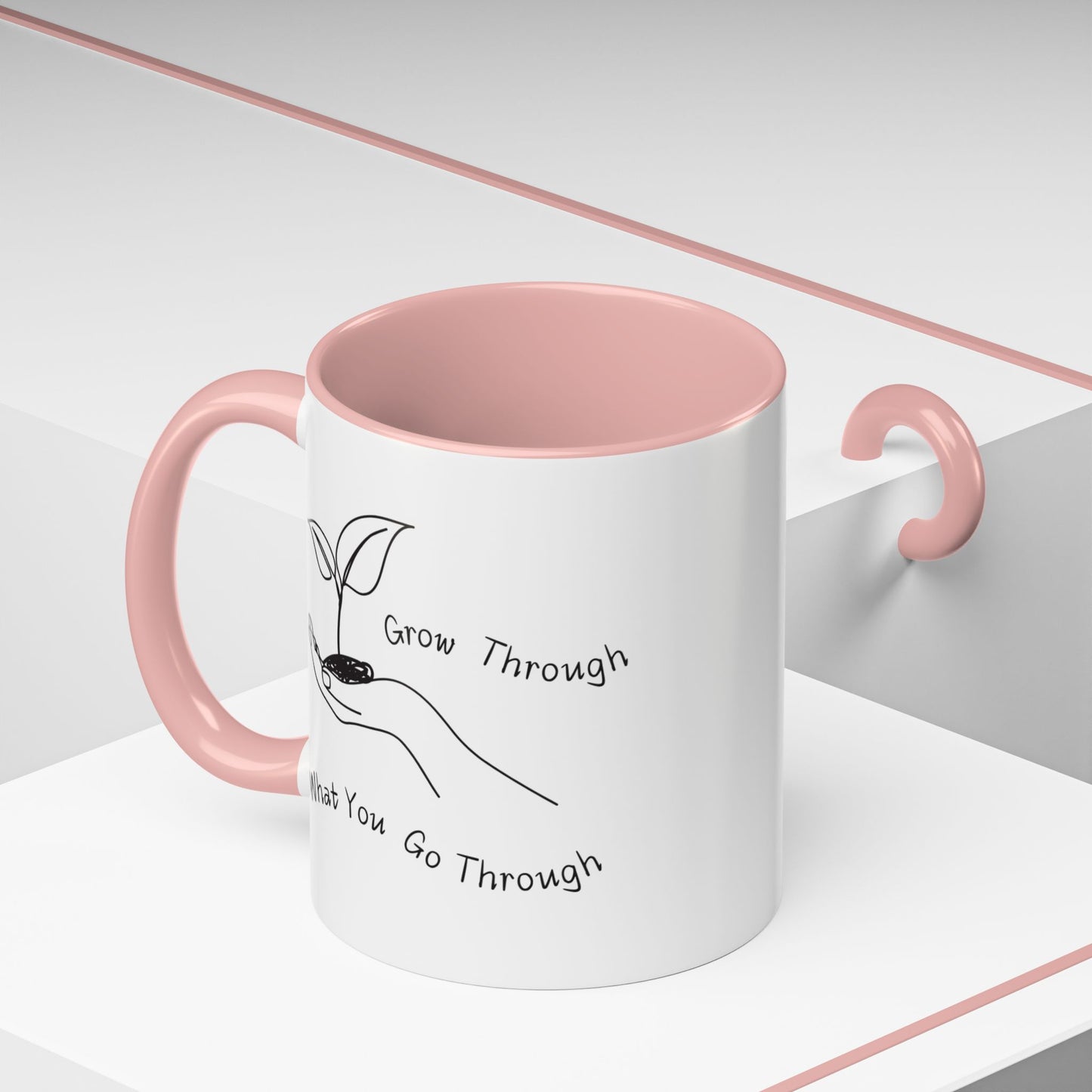 Mental Health Mug, Inspirational Coffee Cup, Mug with Flowers, Gift for Her, 'Grow Through What You Go Through' Coffee Cup
