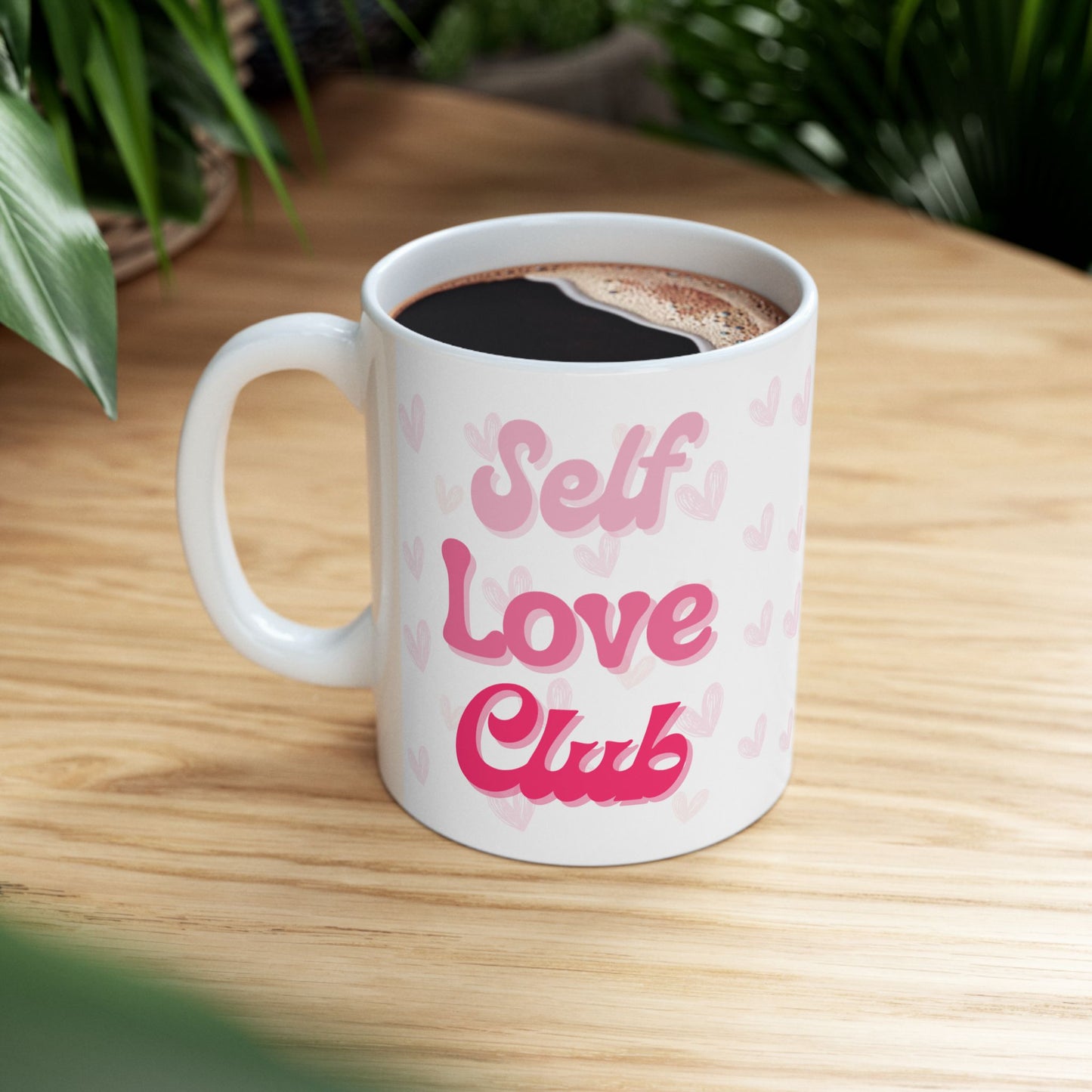 Self Love Club Mug, Heart Patterned Coffee Cup, Valentine's Day Gift, Self Care Gift, Coffee Mug, Gift for Her