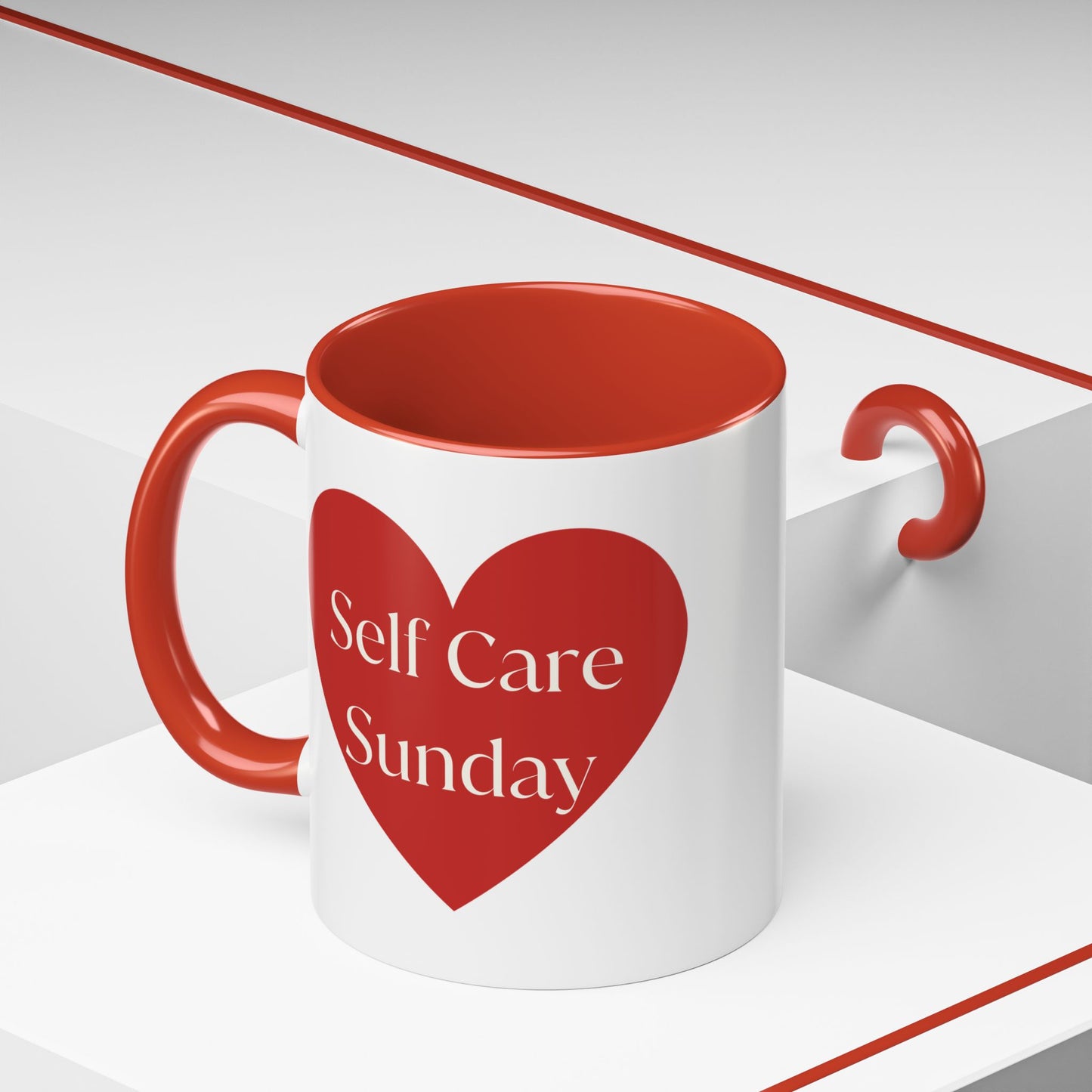 Self Care Sunday Mug with Hearts, Self Love Coffee Cup, Valentines Day Gift, Gift for Her