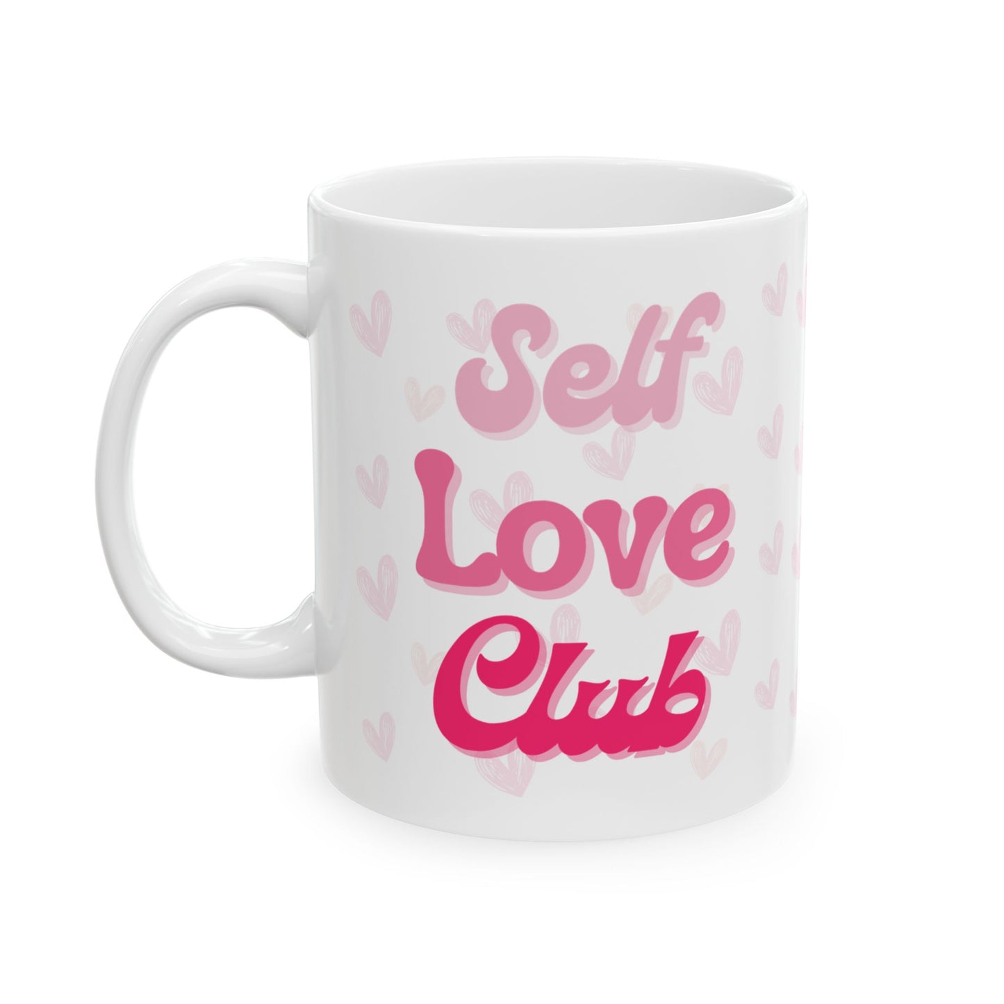 Self Love Club Mug, Heart Patterned Coffee Cup, Valentine's Day Gift, Self Care Gift, Coffee Mug, Gift for Her