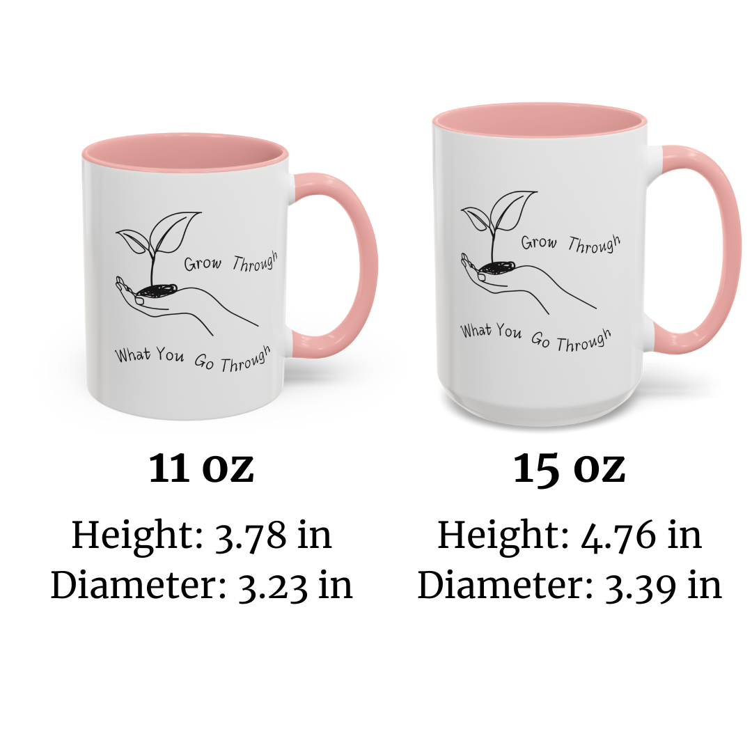 Mental Health Mug, Inspirational Coffee Cup, Mug with Flowers, Gift for Her, 'Grow Through What You Go Through' Coffee Cup