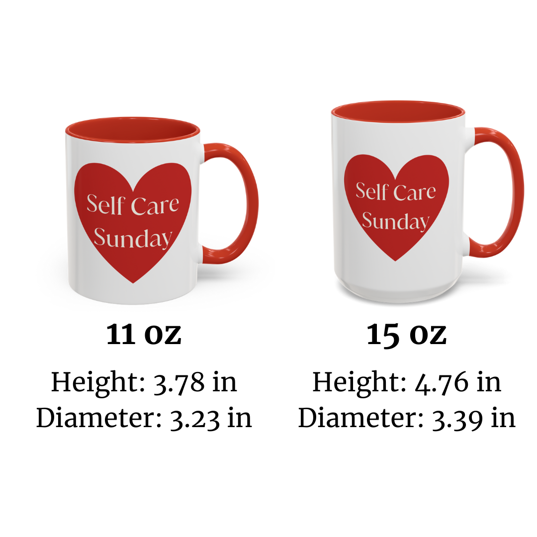 Self Care Sunday Mug with Hearts, Self Love Coffee Cup, Valentines Day Gift, Gift for Her