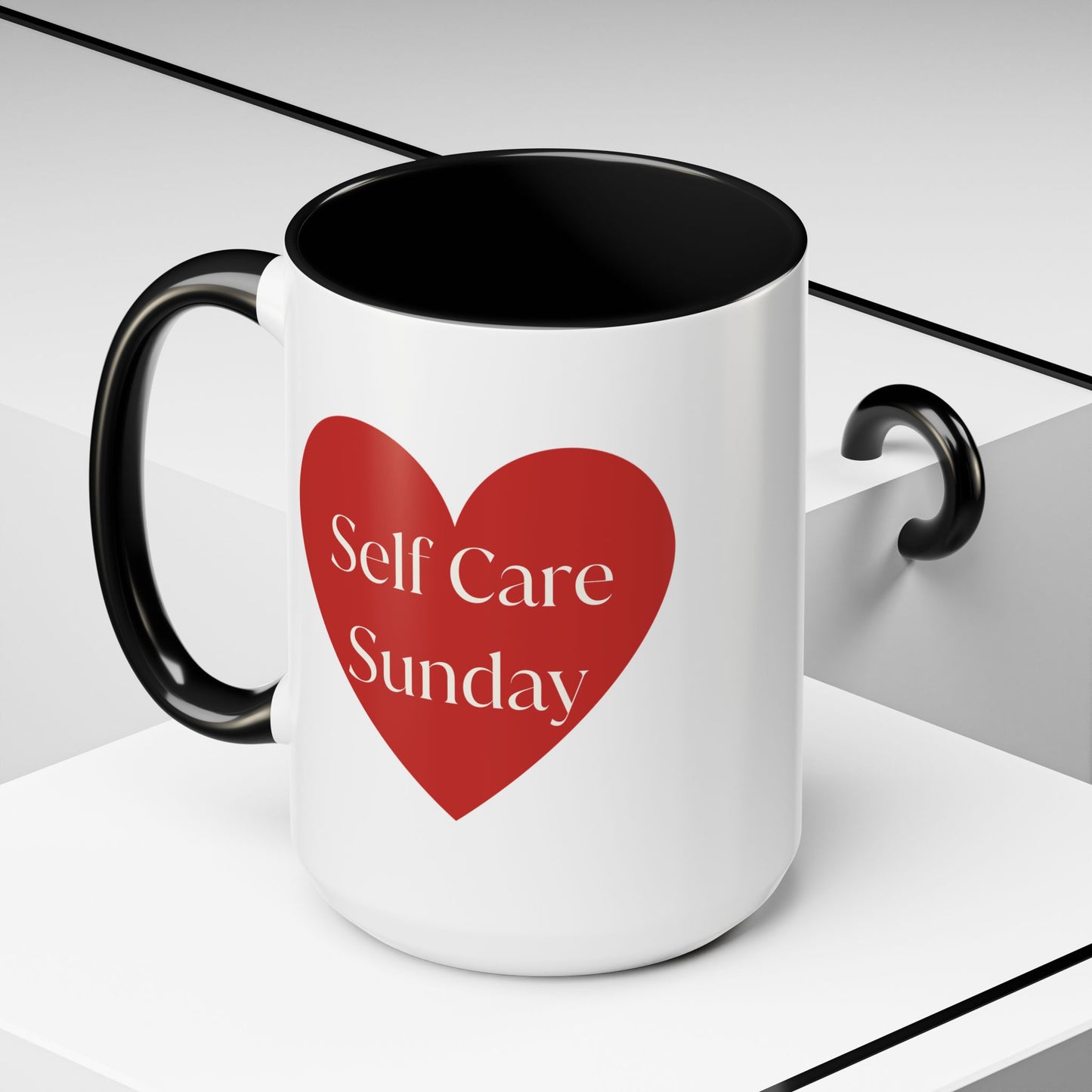 Self Care Sunday Mug with Hearts, Self Love Coffee Cup, Valentines Day Gift, Gift for Her