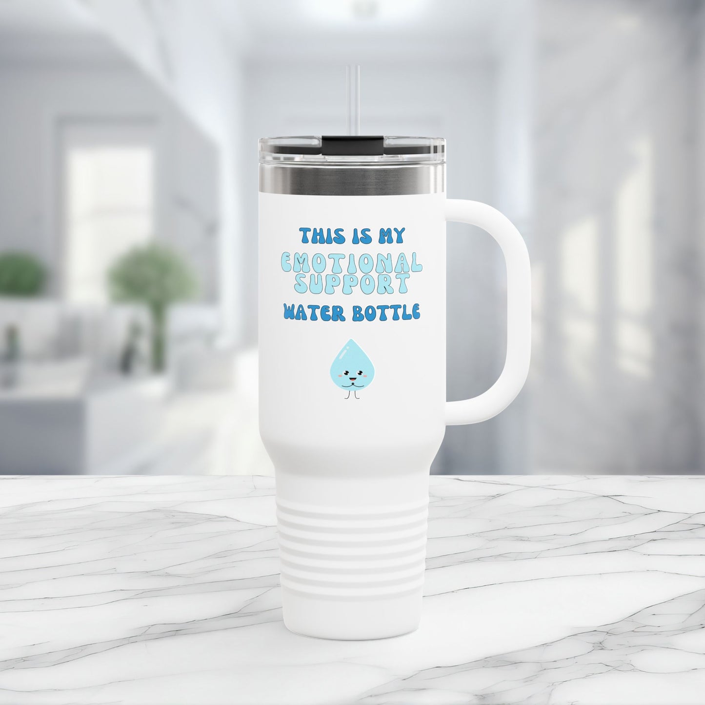 Emotional Support Travel Mug, Insulated Coffee Cup, Reusable Hydration Vessel, Gift for Friends, 40oz Water Bottle