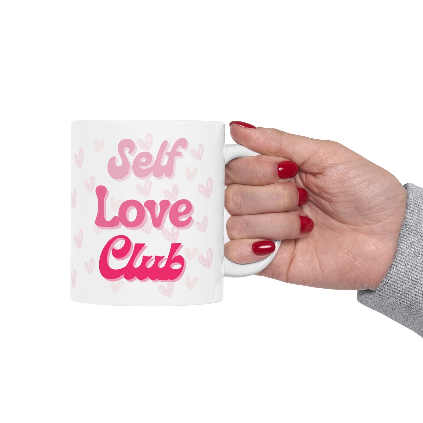 Self Love Club Mug, Heart Patterned Coffee Cup, Valentine's Day Gift, Self Care Gift, Coffee Mug, Gift for Her