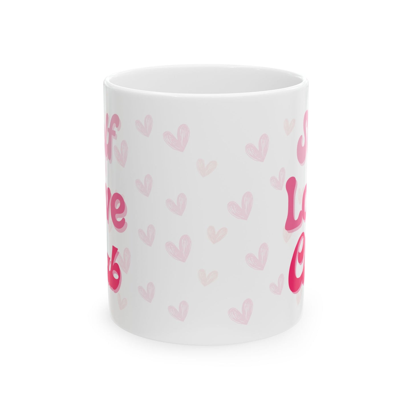 Self Love Club Mug, Heart Patterned Coffee Cup, Valentine's Day Gift, Self Care Gift, Coffee Mug, Gift for Her