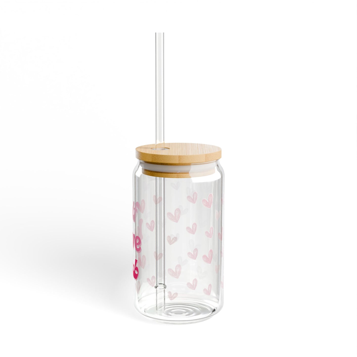 Self Love Club Sipper Glass (16 oz), Heart Patterned Tumbler, Self Care Gift, Valentine's Day, Gift for Her