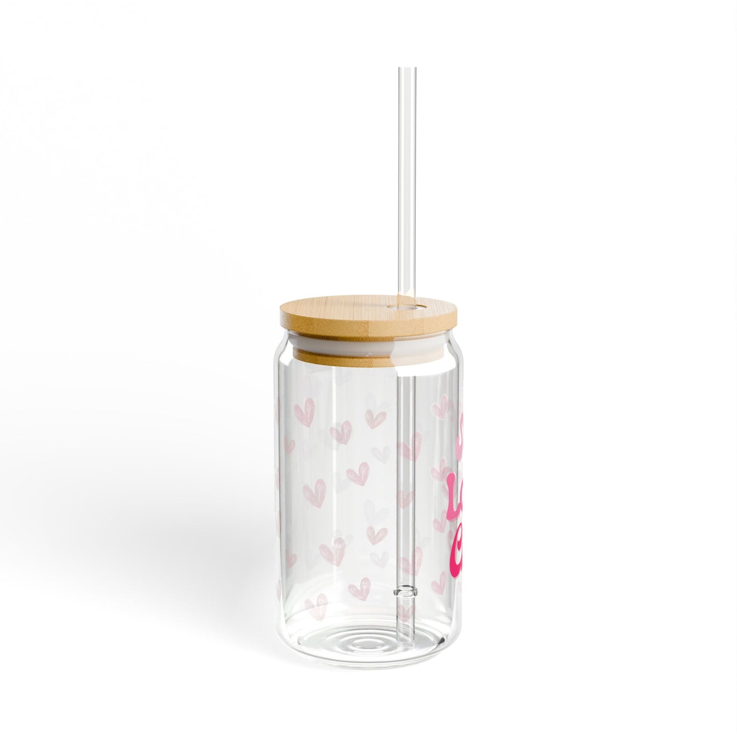 Self Love Club Sipper Glass (16 oz), Heart Patterned Tumbler, Self Care Gift, Valentine's Day, Gift for Her