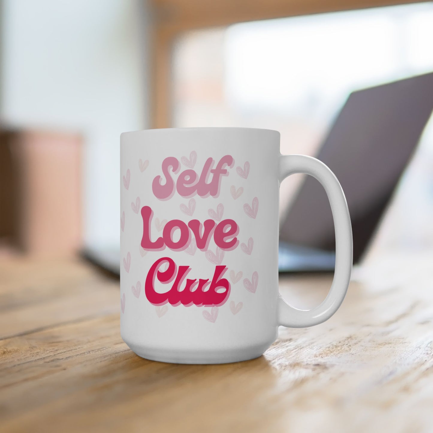 Self Love Club Mug, Heart Patterned Coffee Cup, Valentine's Day Gift, Self Care Gift, Coffee Mug, Gift for Her