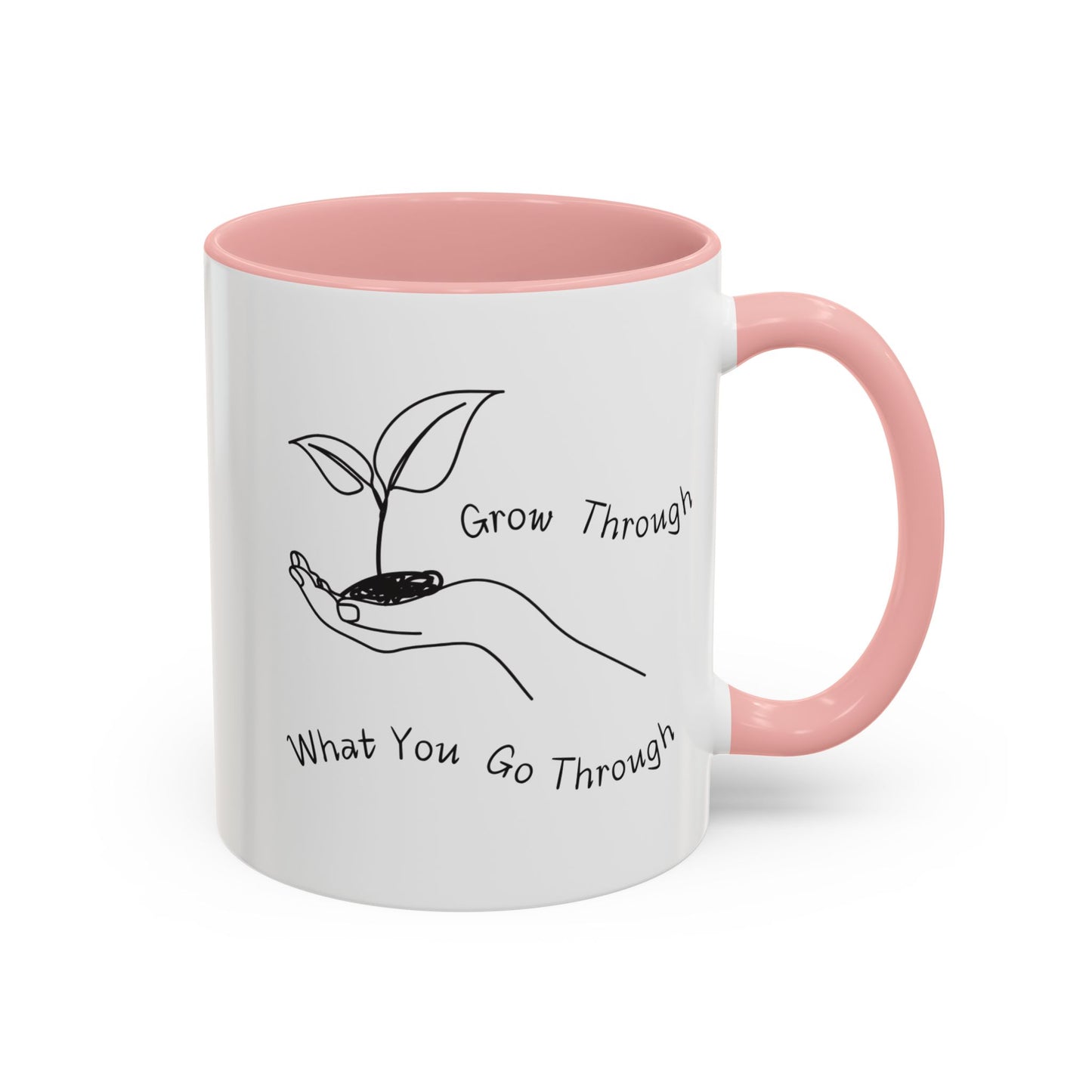 Mental Health Mug, Inspirational Coffee Cup, Mug with Flowers, Gift for Her, 'Grow Through What You Go Through' Coffee Cup