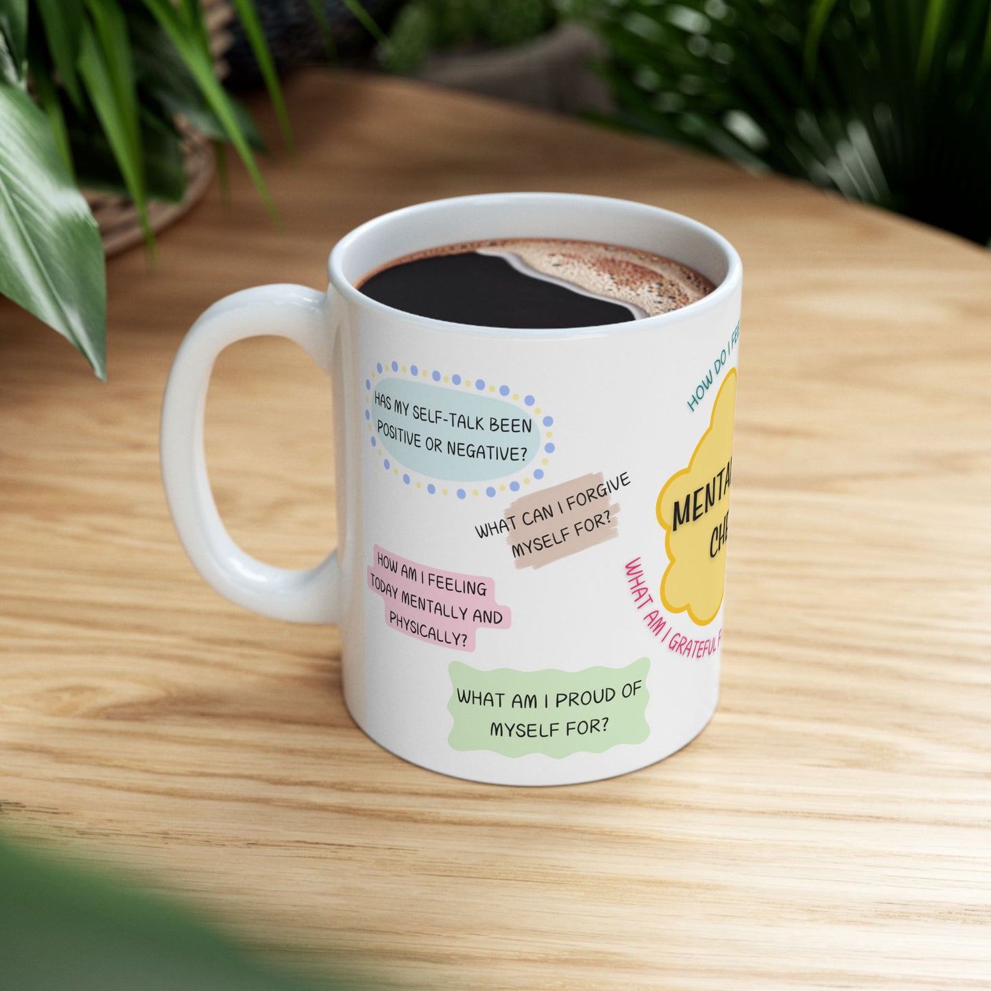 Mental Health Check In Mug (11oz or 15oz), Self Care Gift, Self Love Coffee Cup, Gift for Her