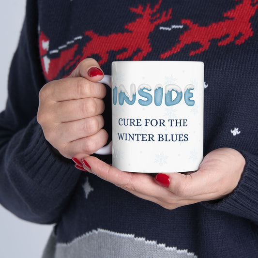 Winter Blues Cure Ceramic Mug (11oz or 15oz), Snowflake Mug, Holiday Gift Idea, Hot Drink Mug, Holiday Mug