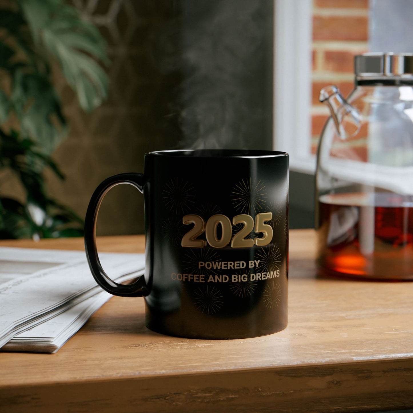 New Years 2025 Mug, 'Powered by Coffee and Big Dreams', Gift for Coffee Enthusiast, Funny Mug, Office Mug